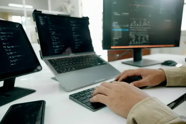 Coding on laptop